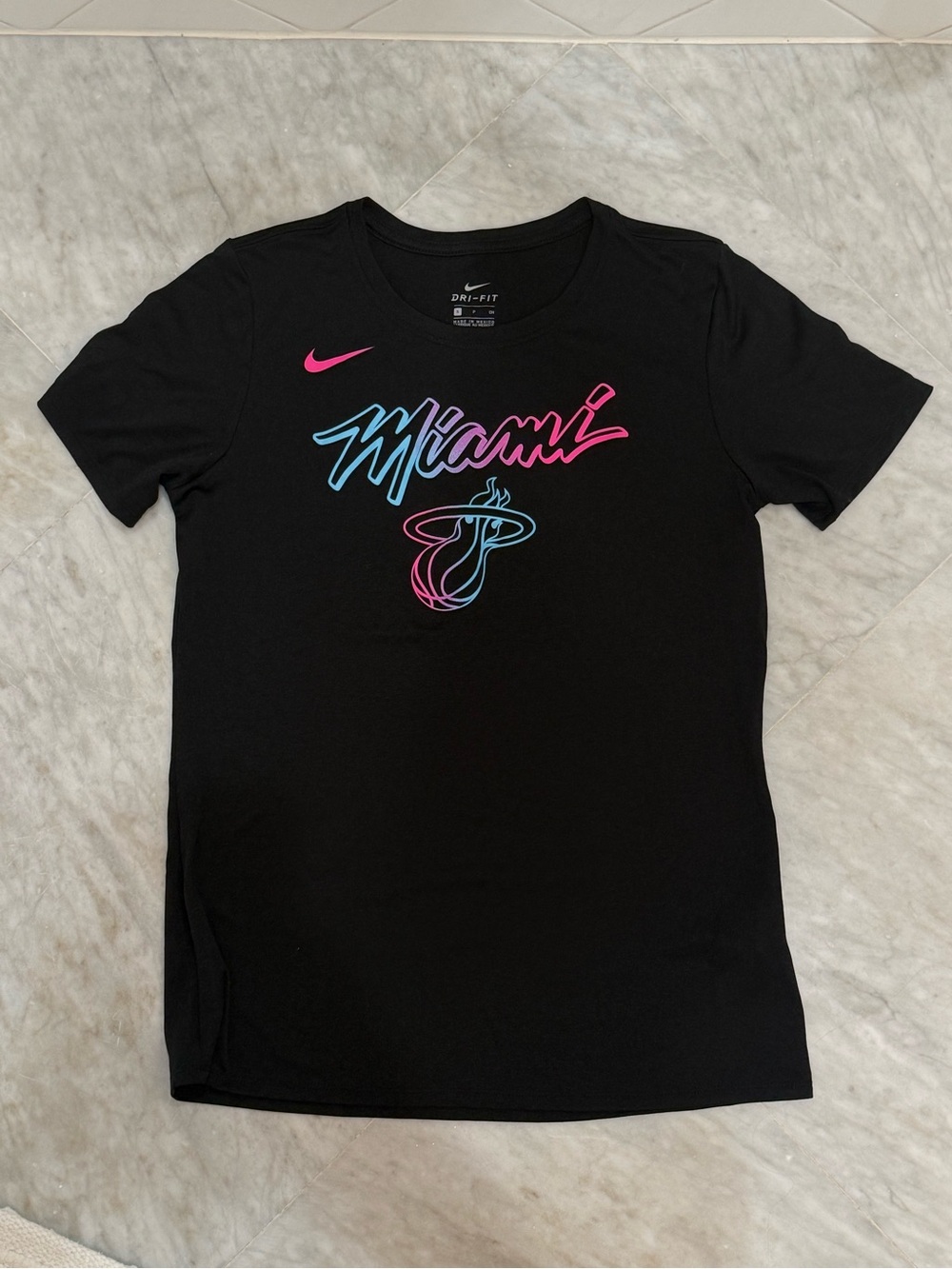 Nike Black T-Shirt with Pink & Teal Miami Heat Script